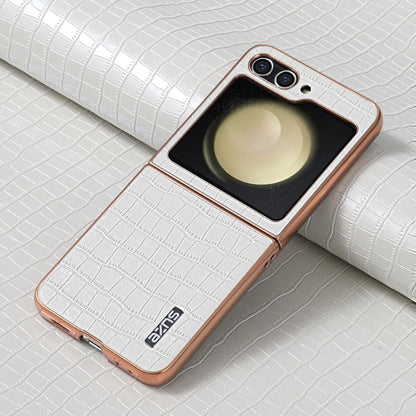 For Samsung Galaxy Z Flip5 AZNS Electroplated Frame Crocodile Texture Full Coverage Phone Case(White)