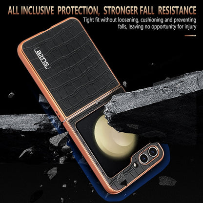 For Samsung Galaxy Z Flip5 AZNS Electroplated Frame Crocodile Texture Full Coverage Phone Case(White)