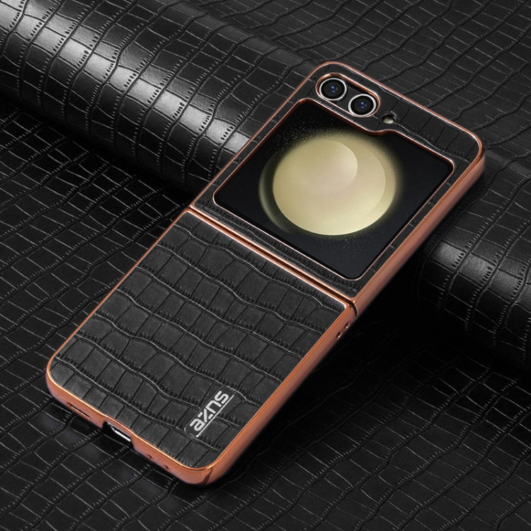 For Samsung Galaxy Z Flip6 / 7 FE AZNS Electroplated Frame Crocodile Texture Full Coverage Phone Case(Black)