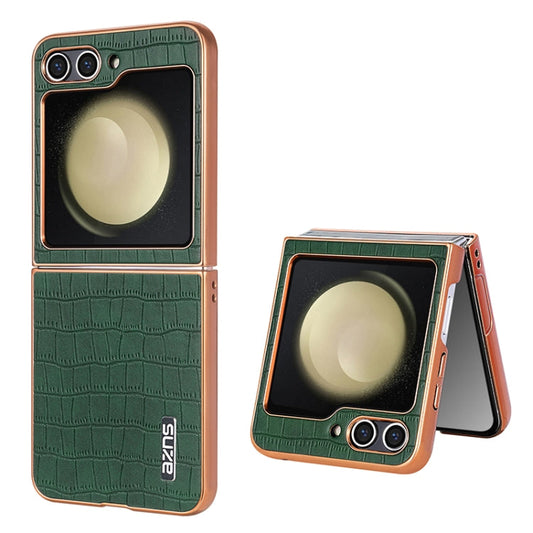 For Samsung Galaxy Z Flip6 / 7 FE AZNS Electroplated Frame Crocodile Texture Full Coverage Phone Case(Green)