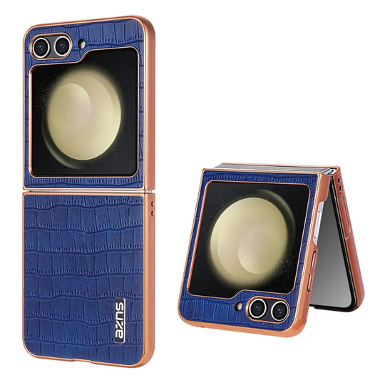 For Samsung Galaxy Z Flip6 / 7 FE AZNS Electroplated Frame Crocodile Texture Full Coverage Phone Case(Blue)
