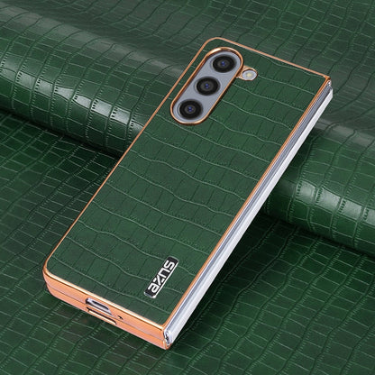 For Samsung Galaxy Z Fold5 AZNS Electroplated Frame Crocodile Texture Full Coverage Phone Case(Green)