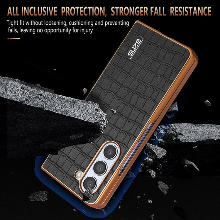 For Samsung Galaxy Z Fold5 AZNS Electroplated Frame Crocodile Texture Full Coverage Phone Case(Green)