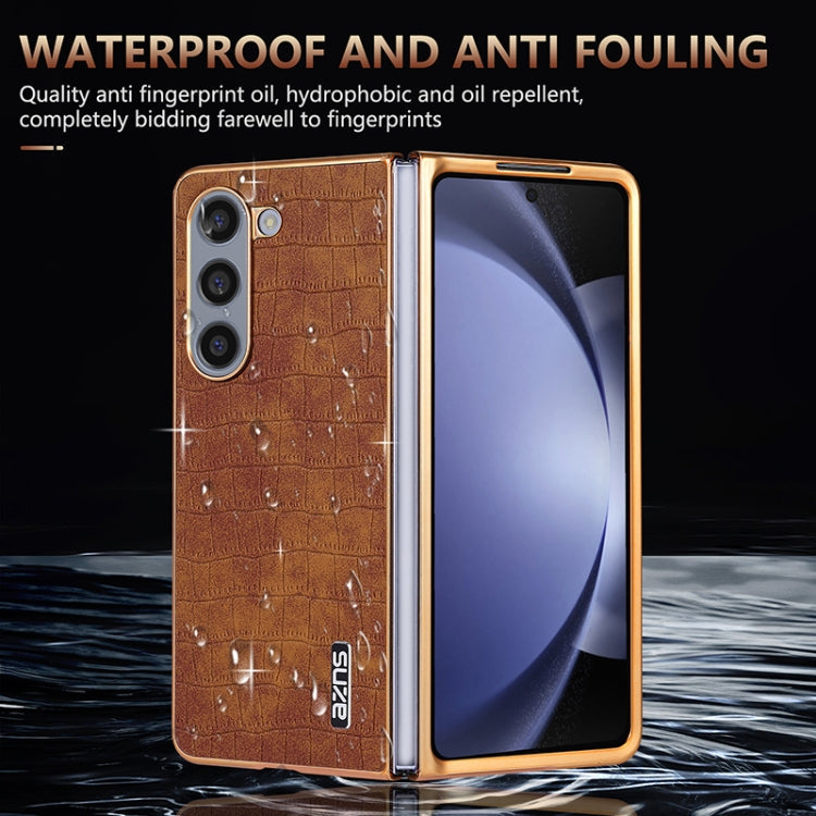 For Samsung Galaxy Z Fold5 AZNS Electroplated Frame Crocodile Texture Full Coverage Phone Case(Green)