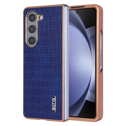 For Samsung Galaxy Z Fold5 AZNS Electroplated Frame Crocodile Texture Full Coverage Phone Case(Blue)