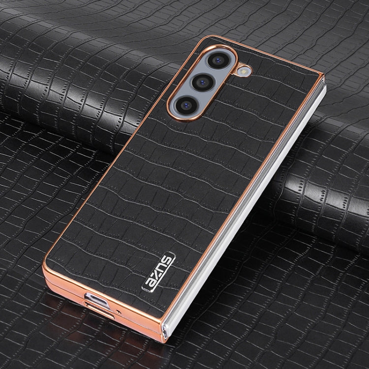 For Samsung Galaxy Z Fold6 AZNS Electroplated Frame Crocodile Texture Full Coverage Phone Case(Black)