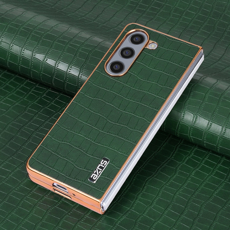 For Samsung Galaxy Z Fold6 AZNS Electroplated Frame Crocodile Texture Full Coverage Phone Case(Green)