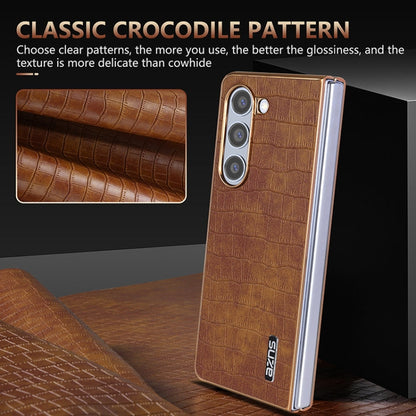 For Samsung Galaxy Z Fold6 AZNS Electroplated Frame Crocodile Texture Full Coverage Phone Case(Green)