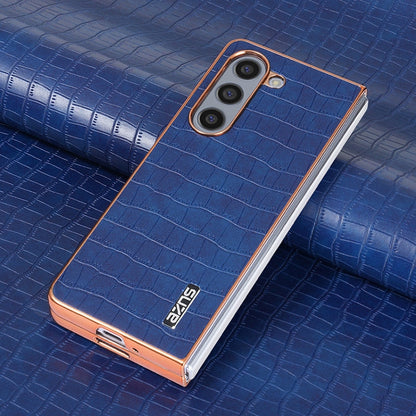 For Samsung Galaxy Z Fold6 AZNS Electroplated Frame Crocodile Texture Full Coverage Phone Case(Blue)