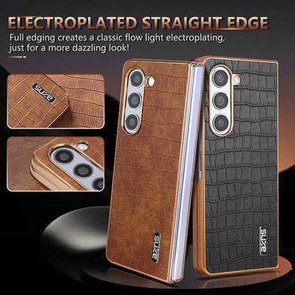 For Samsung Galaxy Z Fold6 AZNS Electroplated Frame Crocodile Texture Full Coverage Phone Case(Blue)
