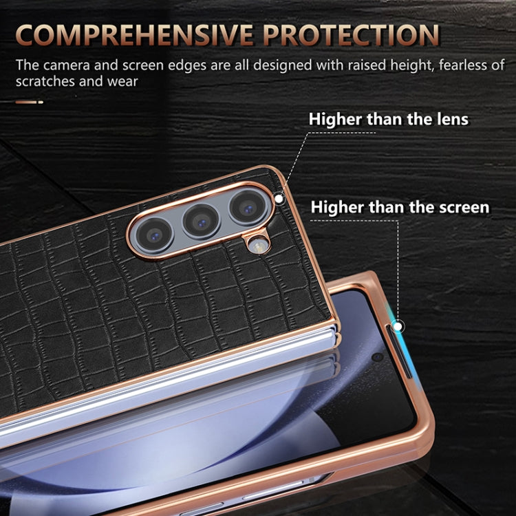 For Samsung Galaxy Z Fold6 AZNS Electroplated Frame Crocodile Texture Full Coverage Phone Case(Blue)