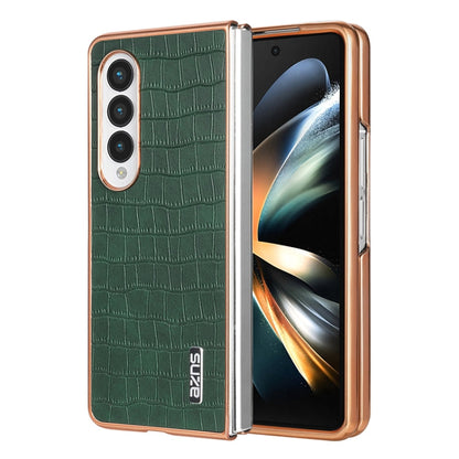 For Samsung Galaxy Z Fold4 5G AZNS Electroplated Frame Crocodile Texture Full Coverage Phone Case(Green)