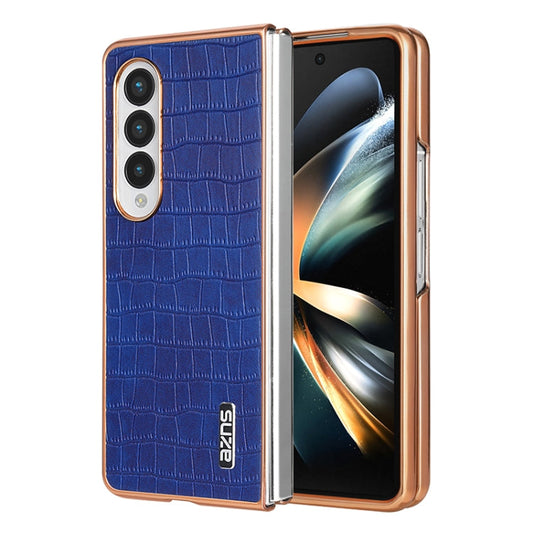 For Samsung Galaxy Z Fold4 5G AZNS Electroplated Frame Crocodile Texture Full Coverage Phone Case(Blue)