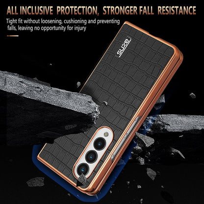 For Samsung Galaxy Z Fold4 5G AZNS Electroplated Frame Crocodile Texture Full Coverage Phone Case(Blue)