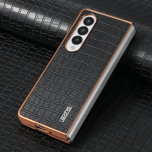 For Samsung Galaxy Z Fold3 5G AZNS Electroplated Frame Crocodile Texture Full Coverage Phone Case(Black)