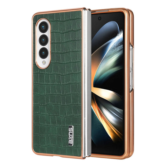 For Samsung Galaxy Z Fold3 5G AZNS Electroplated Frame Crocodile Texture Full Coverage Phone Case(Green)