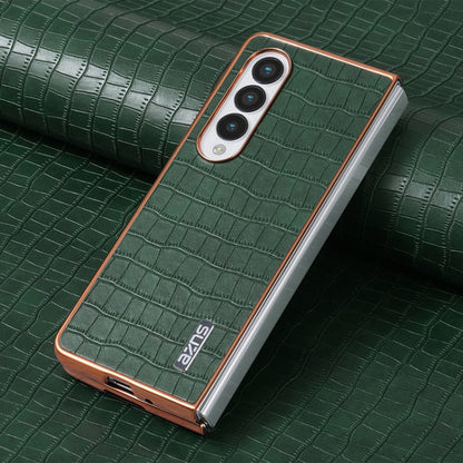 For Samsung Galaxy Z Fold3 5G AZNS Electroplated Frame Crocodile Texture Full Coverage Phone Case(Green)