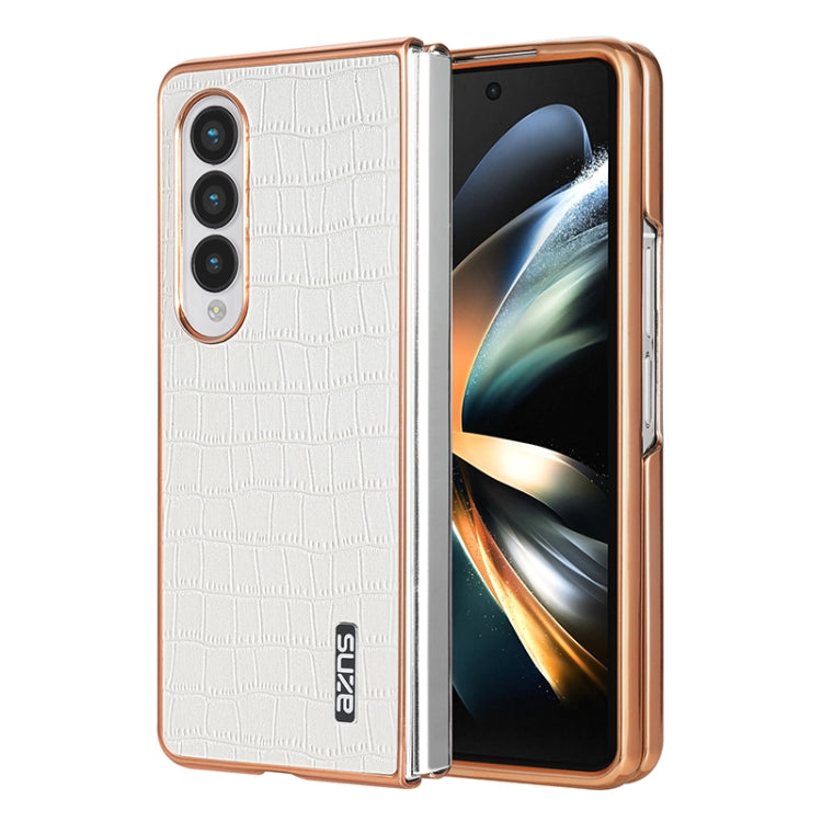 For Samsung Galaxy Z Fold3 5G AZNS Electroplated Frame Crocodile Texture Full Coverage Phone Case(White)