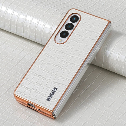 For Samsung Galaxy Z Fold3 5G AZNS Electroplated Frame Crocodile Texture Full Coverage Phone Case(White)