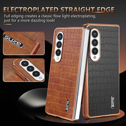 For Samsung Galaxy Z Fold3 5G AZNS Electroplated Frame Crocodile Texture Full Coverage Phone Case(White)