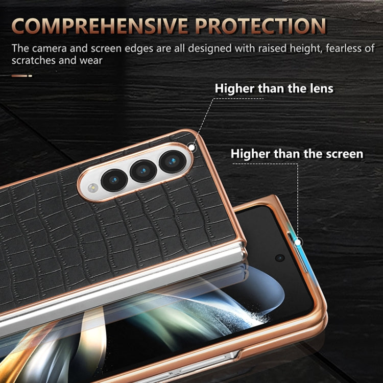 For Samsung Galaxy Z Fold3 5G AZNS Electroplated Frame Crocodile Texture Full Coverage Phone Case(White)
