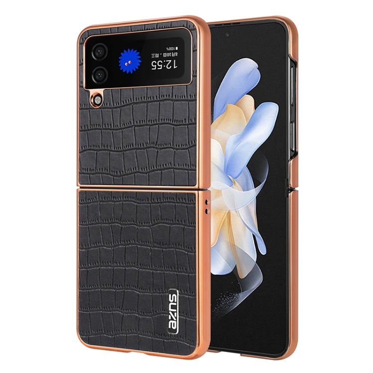 For Samsung Galaxy Z Flip3 5G AZNS Electroplated Frame Crocodile Texture Full Coverage Phone Case(Black)
