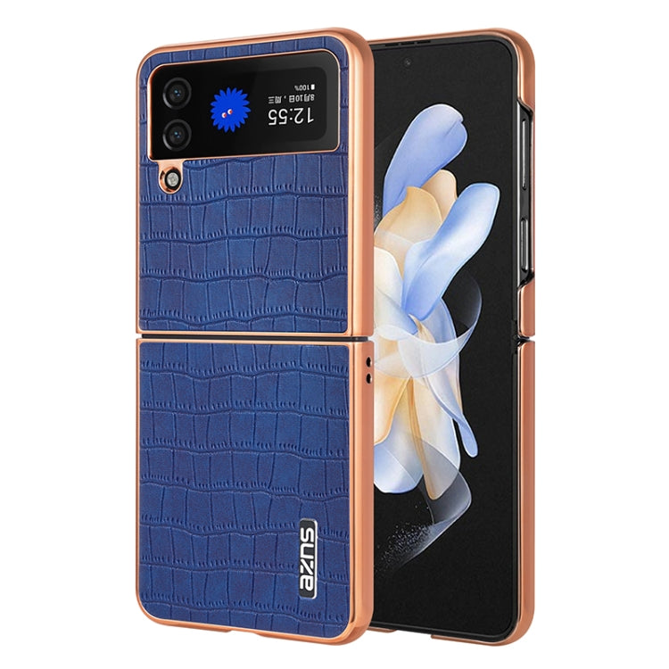 For Samsung Galaxy Z Flip3 5G AZNS Electroplated Frame Crocodile Texture Full Coverage Phone Case(Blue)