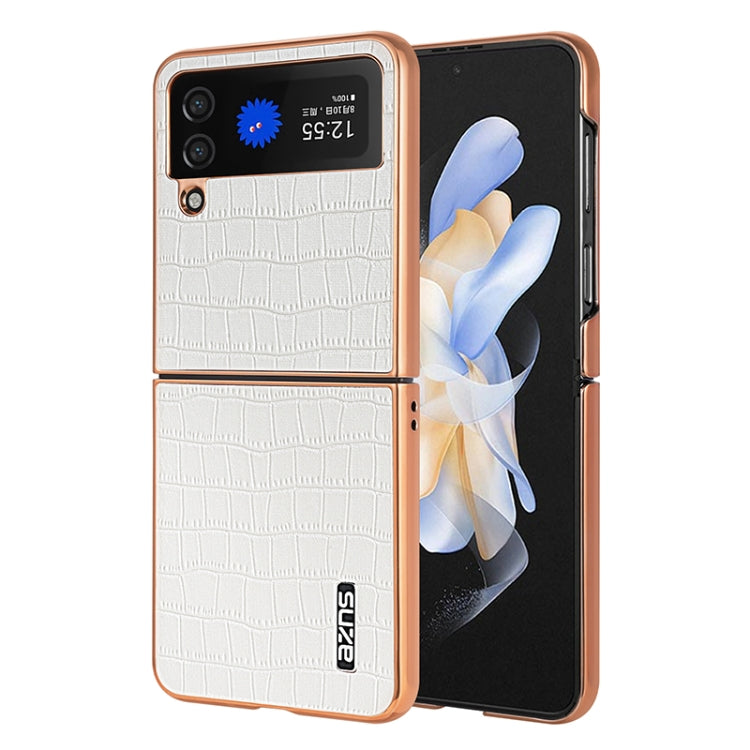 For Samsung Galaxy Z Flip3 5G AZNS Electroplated Frame Crocodile Texture Full Coverage Phone Case(White)