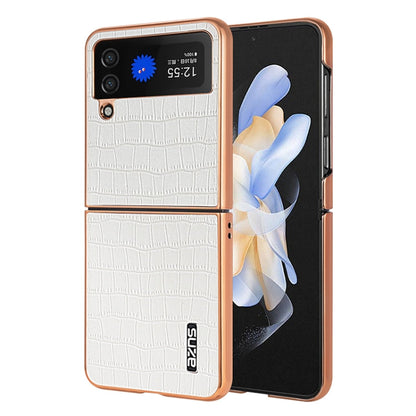 For Samsung Galaxy Z Flip3 5G AZNS Electroplated Frame Crocodile Texture Full Coverage Phone Case(White)
