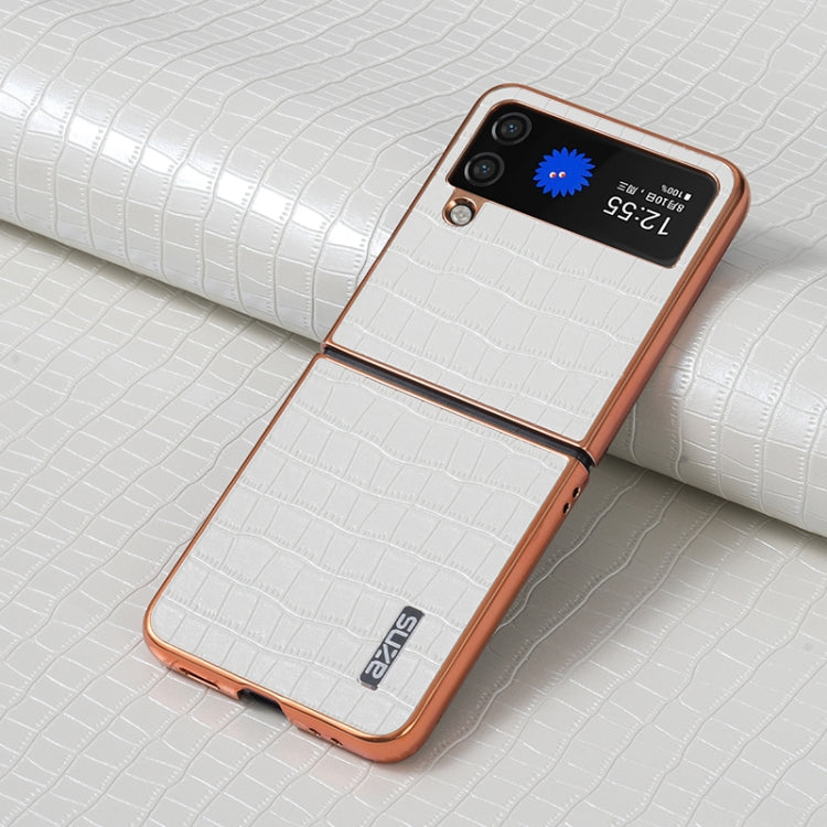 For Samsung Galaxy Z Flip3 5G AZNS Electroplated Frame Crocodile Texture Full Coverage Phone Case(White)