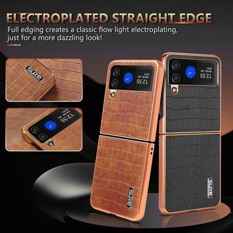 For Samsung Galaxy Z Flip3 5G AZNS Electroplated Frame Crocodile Texture Full Coverage Phone Case(White)