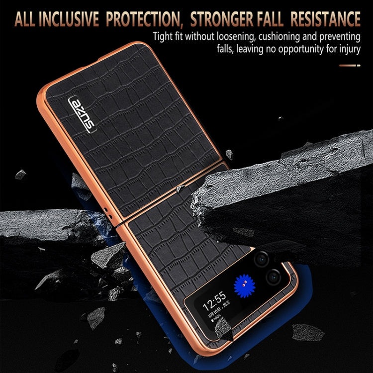 For Samsung Galaxy Z Flip3 5G AZNS Electroplated Frame Crocodile Texture Full Coverage Phone Case(White)