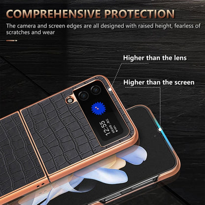 For Samsung Galaxy Z Flip3 5G AZNS Electroplated Frame Crocodile Texture Full Coverage Phone Case(White)