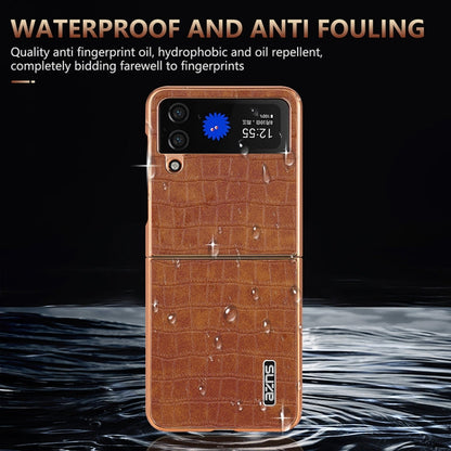 For Samsung Galaxy Z Flip3 5G AZNS Electroplated Frame Crocodile Texture Full Coverage Phone Case(White)