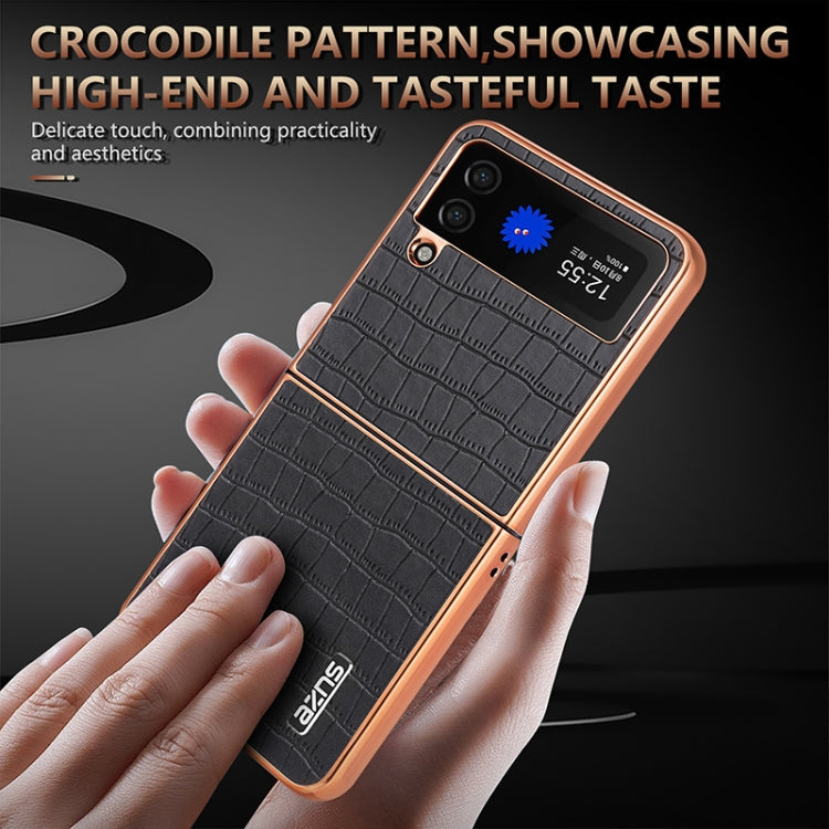 For Samsung Galaxy Z Flip3 5G AZNS Electroplated Frame Crocodile Texture Full Coverage Phone Case(White)