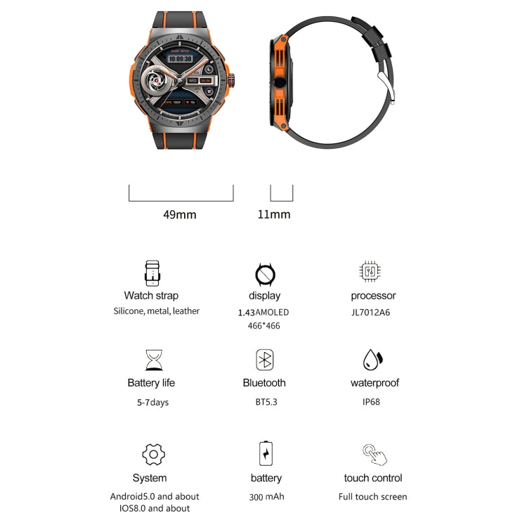 LEMFO HK52 1.43 inch BT5.3 IP68 Sport Smart Watch, Support Bluetooth Call / Message Notification / Heart Rate / Blood Pressure Health Monitor(Blue)