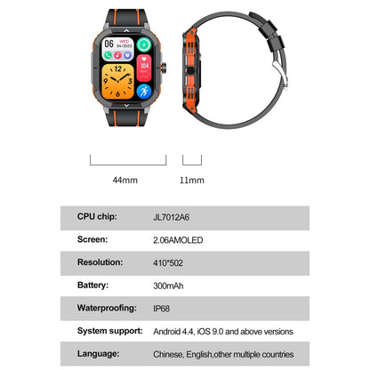 LEMFO HK56 2.06 inch BT5.3 IP68 Sport Smart Watch, Support Bluetooth Call / Message Notification / Heart Rate / Blood Pressure Health Monitor(Orange)