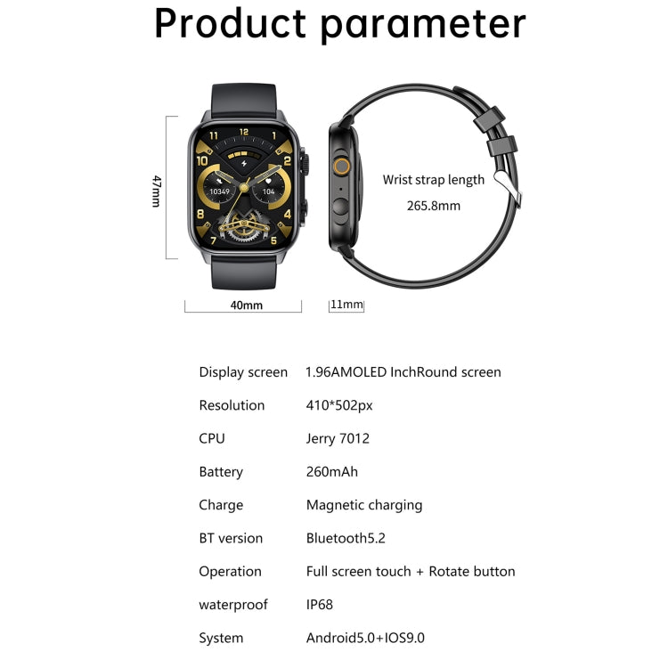 Montre connectée de sport LEMFO HK95 1,952 pouces BT5.0 IP68, prise en charge des appels Bluetooth / moniteur de santé sommeil / oxygène sanguin / fréquence cardiaque / pression artérielle (argent)