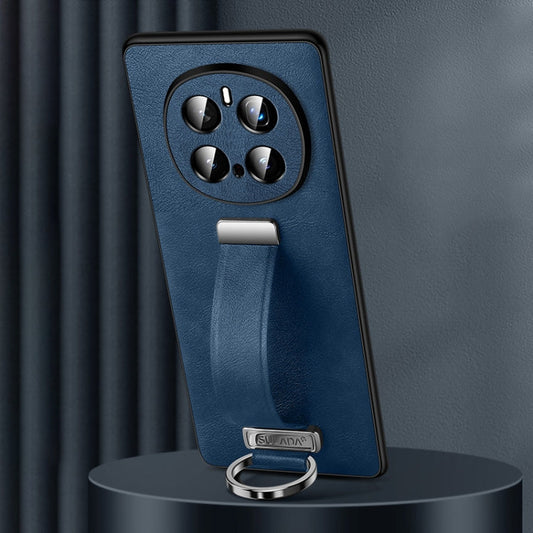 Pour la coque de téléphone antichoc hybride en cuir texturé SULADA PC pour Honor Magic7 Pro (bleu)