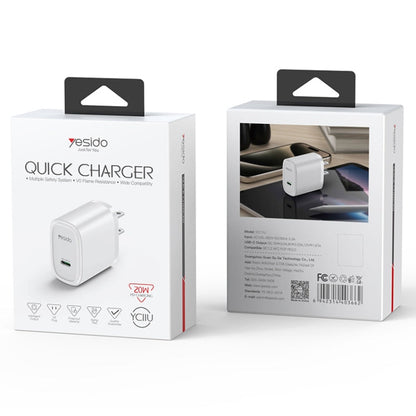 Yesido YC11U 20W PD USB-C / Type-C Fast Charging Charger, Specification:US Plug(White)