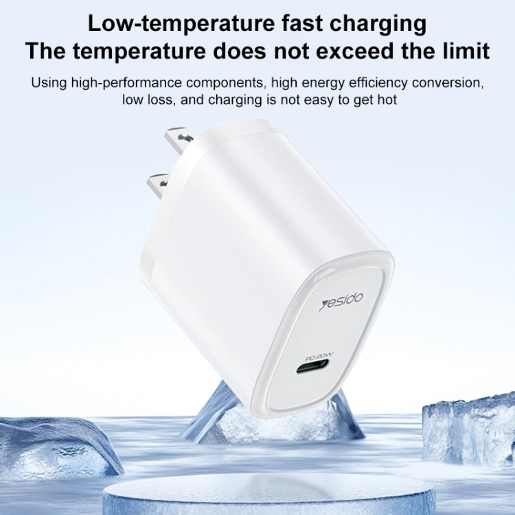 Yesido YC11U 20W PD USB-C / Type-C Fast Charging Charger, Specification:US Plug(White)