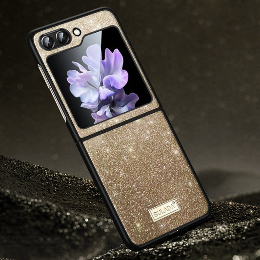 For Samsung Galaxy Z Flip6 / Flip7 FE SULADA Shockproof TPU + Handmade Leather Phone Case(Gold)