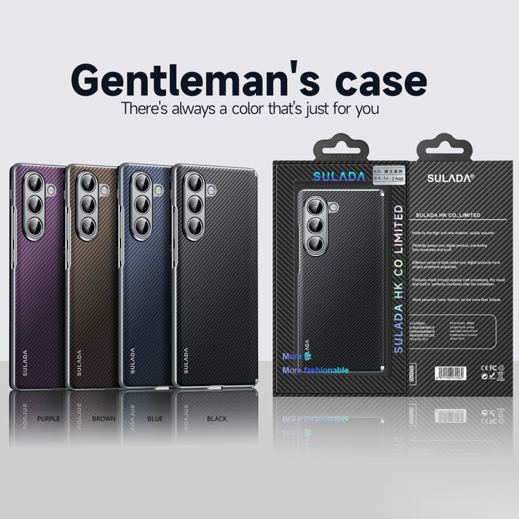 Pour Samsung Galaxy Z Fold6 SULADA Coque de téléphone antichoc en PC texturé Kevlar 600D (Violet)