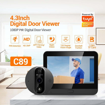 ESCAM C89 1080P 4.3 inch Smart Digital Door Viewer, Support Wide Angle PIR & Night Vision Photo(Silver)