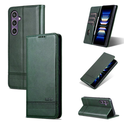 Pour étui de téléphone en cuir rabattable à texture veau magnétique AZNS pour Samsung Galaxy S24 FE 5G (vert foncé)