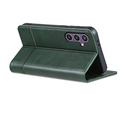 Pour étui de téléphone en cuir rabattable à texture veau magnétique AZNS pour Samsung Galaxy S24 FE 5G (vert foncé)