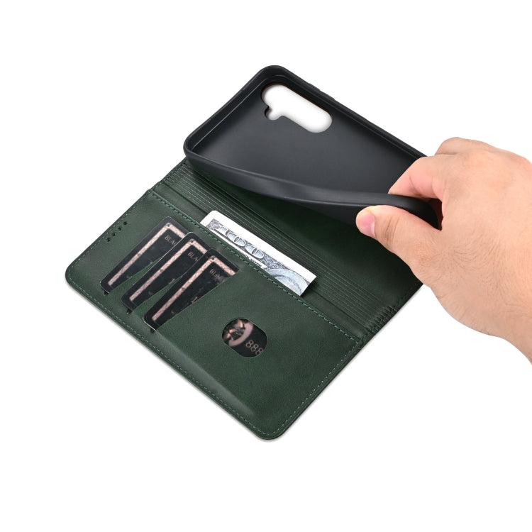 Pour étui de téléphone en cuir rabattable à texture veau magnétique AZNS pour Samsung Galaxy S24 FE 5G (vert foncé)