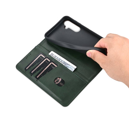 Pour étui de téléphone en cuir rabattable à texture veau magnétique AZNS pour Samsung Galaxy S24 FE 5G (vert foncé)