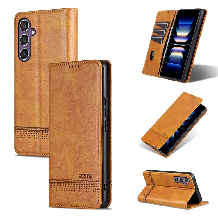 Pour Samsung Galaxy S24 FE 5G AZNS Étui de téléphone en cuir à rabat magnétique texturé veau (marron clair)
