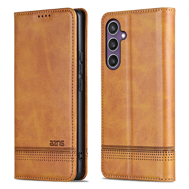 Pour Samsung Galaxy S24 FE 5G AZNS Étui de téléphone en cuir à rabat magnétique texturé veau (marron clair)